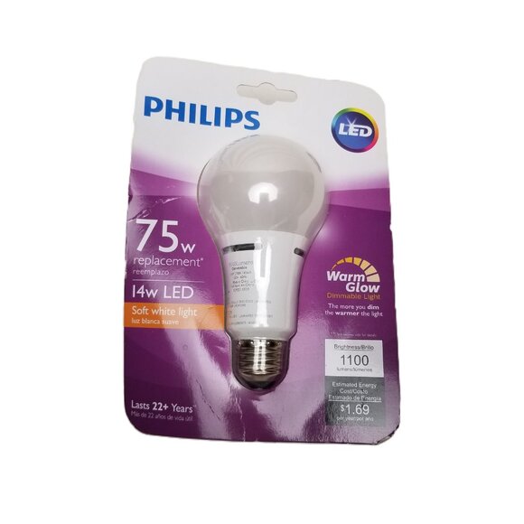 Philips LED Light Bulbs 2 Pack 14W 75W Replacement Warm Glow Dimmable Soft White - Picture 2 of 3